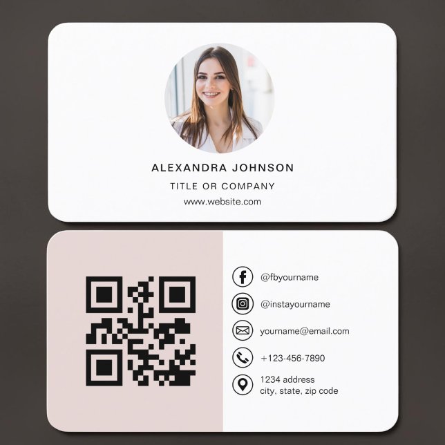 Cartão De Visita Código QR de Foto Rosa Choque (Criador carregado)