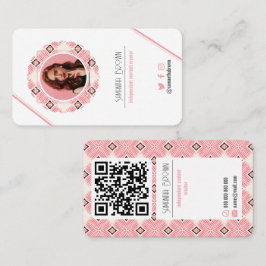 Cartão De Visita Código QR de Foto Rosa Mínimo Padrão