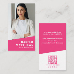 Cartão De Visita Código QR de Foto Rosa Vertical