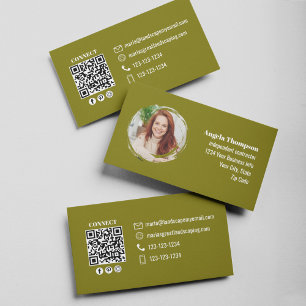 Cartão De Visita Código QR de Foto Verde Moderno Profissional