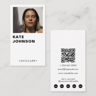 Cartão De Visita Código QR de Fotografia do Skincare Minimalista Mo