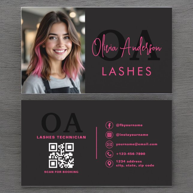 Cartão De Visita Código QR de Fotografia Olhos Lashes Técnico Preto (Criador carregado)