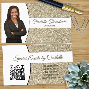 Cartão De Visita Código QR de Fotografia Personalizada da Glitter