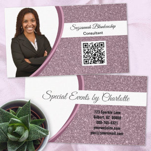 Cartão De Visita Código QR de Fotografia Personalizada da Glitter
