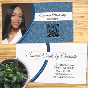 Cartão De Visita Código QR de Fotografia Personalizada da Glitter