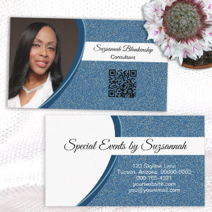 Cartão De Visita Código QR de Fotografia Personalizada da Glitter