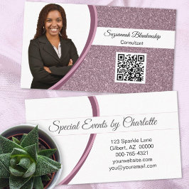 Cartão De Visita Código QR de Fotografia Personalizada da Glitter d