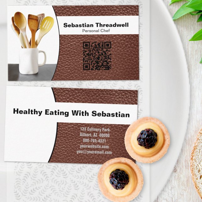 Cartão De Visita Código QR de Fotografia Personalizada de Couro Pes (Criador carregado)