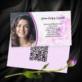 Cartão De Visita Código QR de Fotografia Personalizada de Fundo Flo