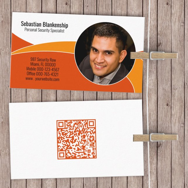 Cartão De Visita Código QR de Fotografia Personalizada do Orange Se (Criador carregado)