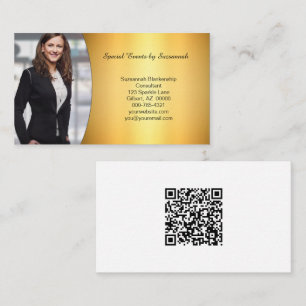 Cartão De Visita Código QR de Fotografia Personalizada Dourada Fla