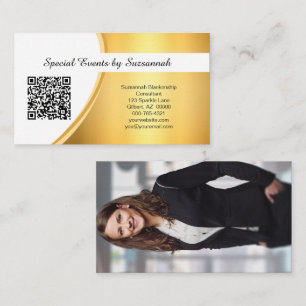 Cartão De Visita Código QR de Fotografia Personalizada Dourada Pro