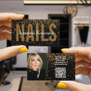 Cartão De Visita Código QR de Fotografia Personalizada Dourada sob