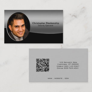 Cartão De Visita Código QR de Fotografia Personalizada para Preto e