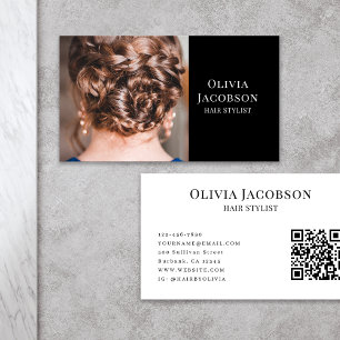 Cartão De Visita Código QR de Fotografia Stylist para o Cabelo Mode