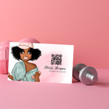 Código QR de garota instrutora de fitness afro fas