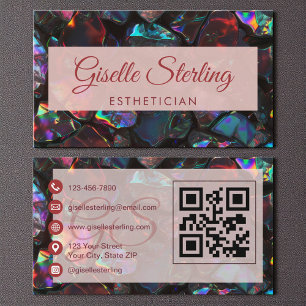 Cartão De Visita Código QR de Gemstone Opal Estheticista Negro