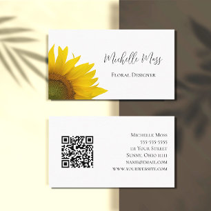 Cartão De Visita Código QR de girassol elegante Floral