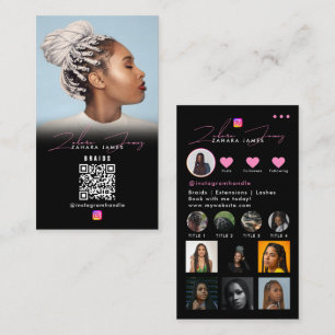 Cartão De Visita Código QR de Grade de Foto Social de Tranças de Ca