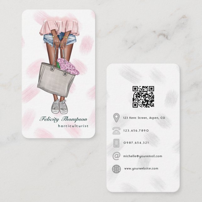 Cartão De Visita Código QR de Horticulturista Menino Rosa e Azul (Frente/Verso)