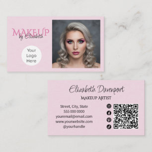 Cartão De Visita Código QR de Ícone Social em Script Rosa Corado Ma