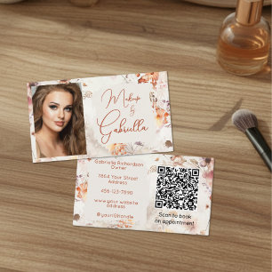 Cartão De Visita Código QR de Ícone Social Floral Elegante Foto Maq