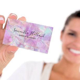 Cartão De Visita Código QR de Ícone Social Holográfico Rosa Maquiag