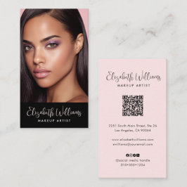 Cartão De Visita Código QR de Ícone Social Rosa Blush Foto Script P