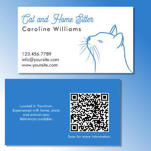 Cartão De Visita código QR de ilustração minimalista de gato branco