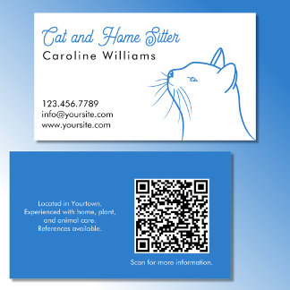 Cartão De Visita código QR de ilustração minimalista de gato branco