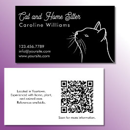 Cartão De Visita Código QR de ilustração minimalista de gato preto 
