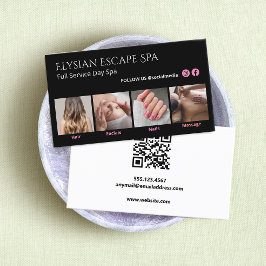 Cartão De Visita Código QR de Imagem de Mídia Social de Foto Preta 