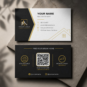 Cartão De Visita Código QR de Imóveis Modernos Ouro Preto Luxo