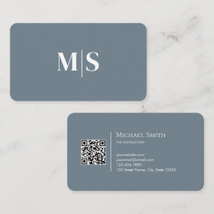 Cartão De Visita Código QR de iniciais minimalista elegante verde-t
