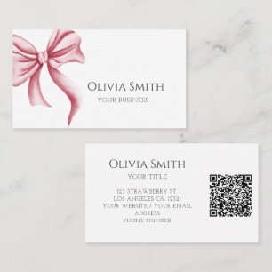 Cartão De Visita Código QR de Laço Rosa Elegante