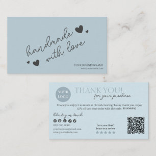 Cartão De Visita Código QR de Letra Moderna Azul, Vela de Obrigado