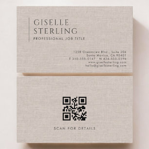 Cartão De Visita Código QR de Linho Marrom Natural Luxuoso
