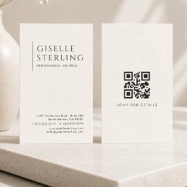 Cartão De Visita Código QR de Linho Natural Marfim Luxuoso