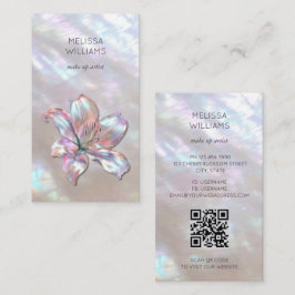 Cartão De Visita Código Qr de Lírio Holográfico Iridescente