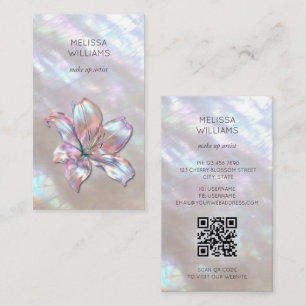 Cartão De Visita Código Qr de Lírio Holográfico Iridescente