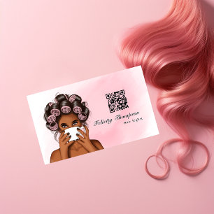 Cartão De Visita Código QR de Lista de Cabelos Rosa Chic