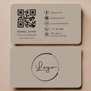 Cartão De Visita Código QR de Logo Bege Neutro
