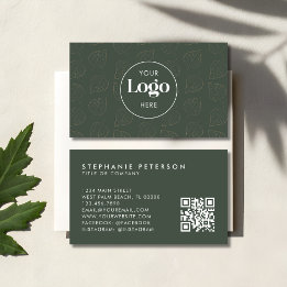 Cartão De Visita Código QR de Logo Personalizado Botânico Minimalis