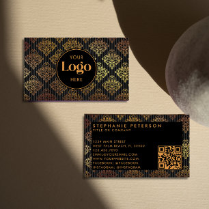 Cartão De Visita Código QR de Logo Personalizado com Listras Damasc