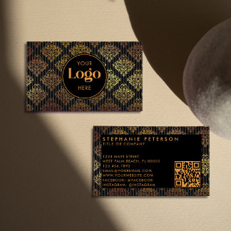 Cartão De Visita Código QR de Logo Personalizado com Listras Damasc