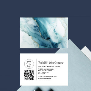 Cartão De Visita Código QR de Logo Personalizado Foto Elegante Negó