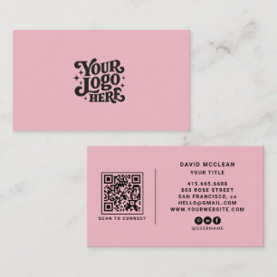 Cartão De Visita Código QR de Logo Personalizado Redondo Rosa para