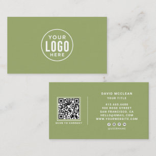 Cartão De Visita Código QR de Logo Personalizado Redondo Sage Verde