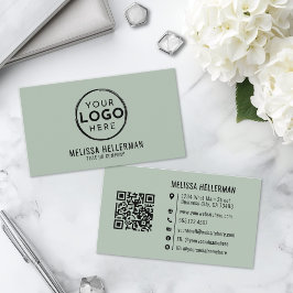 Cartão De Visita Código QR de Logo Profissional Verde Minimalista M