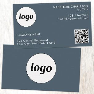 Cartão De Visita Código QR de Logotipo e Texto Simples Cinza Carvão